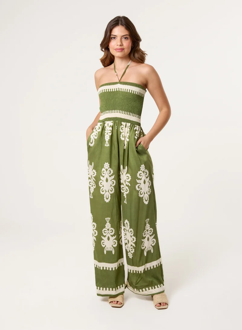 بلو فانيلا Halter Neck Shirred Waist Jumpsuit